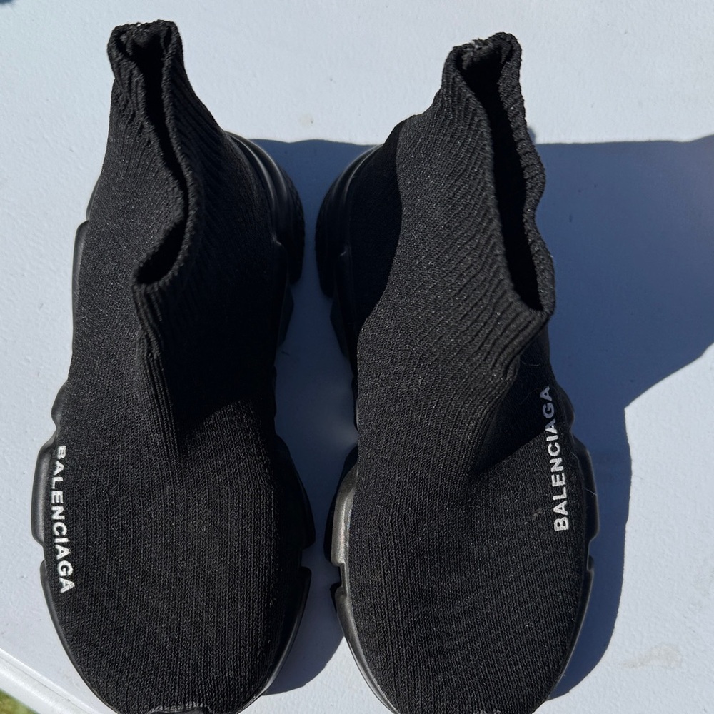 Balenciaga Black Knit Sock Sneakers with White Logo